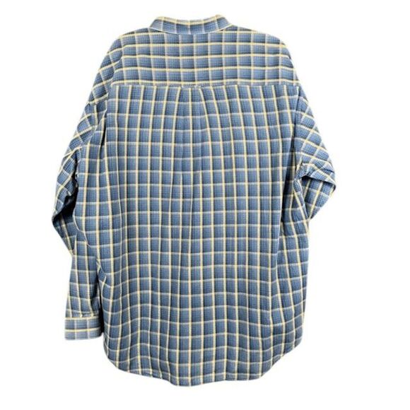 IZOD Button Front Men's Shirt Cotton Blue Gold Yellow Plaid Size XL - Picture 3 of 8